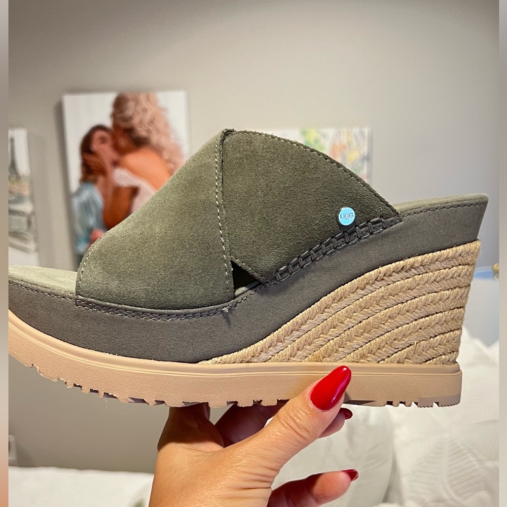 UGG Olive Green Suede Wedge Sandals - Picture 5 of 7